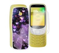 KJYFOANI Custodia Cover per Nokia 3210 2024 + Vetro Temperato Pellicola, Transparent Silicone Anti-Graffio TPU Case, 2 Pezzi Schermo Protettore per Nokia 3210 2024 (2.40") - Farfalla Viola