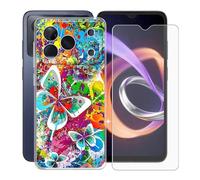 KJYFOANI Custodia per Doogee Note 56 Plus (6.56") con 1 X Vetro Temperato Pellicola Protettiva, Morbido Silicone Case - Antigraffio Bumper Cover per - Libertà colorata