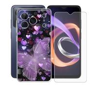 KJYFOANI Custodia per Doogee Note 56 Plus (6.56") con 1 X Vetro Temperato Pellicola Protettiva, Morbido Silicone Case - Antigraffio Bumper Cover per - Farfalle viola