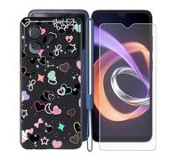 KJYFOANI Custodia per Doogee Note 56 Plus Cover e 1 Pezzi Pellicola Vetro Temperato, Nero Morbido Silicone TPU Case Antiurto Bumper per Doogee Note 56 Plus (6.56") -Amore