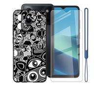 KJYFOANI Custodia per Doogee Note 56X Lite(6.56")-Nero+Vetro-W18 | 1 Pezzi Vetro Temperato, Durezza 9H,HD definizione,Silicone TPU Case,Anti- Impronte,Resistente ai graffi，Antiterremoto