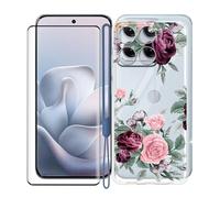 KJYFOANI Custodia per Motorola Edge 70 Fusion (6.78") Case Trasparente Morbida Silicone TPU Cover Antiurto Bumper + Vetro Temperato Pellicola Protettiva 1 Pezzi - Fiori di Rosa