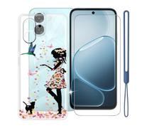 KJYFOANI Custodia per Oppo A6m-Trasparente+Vetro-WM49 | 1 Pezzi Vetro Temperato, Durezza 9H,HD definizione,6.75",Silicone TPU Case,Anti- Impronte,Resistente ai graffi，Antiterremoto