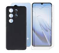 KJYFOANI per Blackview Wave 10 Cover e 3 Pezzi Pellicola Vetro Temperato, Nero Morbido Silicone TPU Bumper Case Antiurto Custodia per Blackview Wave 10 (6.88") - Nero
