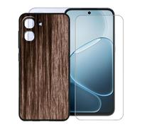 KJYFOANI per Oppo A6c (6.75") Custodia + 1 Pezzi Vetro Temperato Pellicola Protettiva, Nero Morbido Silicone Protezione Case AntiGraffio Cover per- Stili di legno