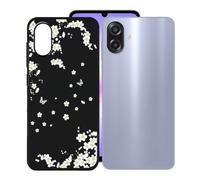 KJYFOANI per Samsung Galaxy A07 4G (6.70") Cover, Nero Morbido Silicone Ultra Sottile TPU Protezione Case, Antiurto Anti-Graffio Bumper Custodia per - Fiori bianchi