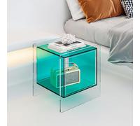 KK-GGL Comodino in acrilico a cubo, arredamento multifunzionale per la casa, moderno tavolino da esposizione a 2 strati, tavolino trasparente con ruote, tavolo consolle in Lucite, senza ruote, verde