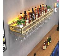 KK-GGL Scaffale Del Vino Montato A Parete Industriale, Organizzatore Di Stoccaggio Della Bottiglia Di Vino/Stemware A Strato Singolo Resistente, Espositore Per Liquori,Gold 80cm
