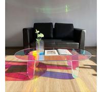 KK-GGL Tavolino da caffè in acrilico iridescente, tavolino ovale colorato trasparente, tavolo puzzle multifunzione, tavolo moderno in lucite, tavolino da salotto color neon, per soggiorno, camera da