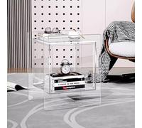 KK-GGL Tavolino in acrilico cubo, tavolino trasparente, piccolo tavolino da caffè, tavolino moderno trasparente, comodino chic cubo, supporto per stampante piccolo a 2 livelli, senza ruote trasparente