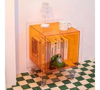 KK-GGL Tavolino in acrilico cubo, tavolino trasparente, piccolo tavolino da caffè, tavolino moderno trasparente, comodino chic cubo, supporto per stampante piccolo a 2 livelli, con ruote arancione
