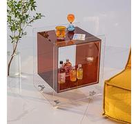 KK-GGL Tavolino in acrilico cubo, tavolino trasparente, piccolo tavolino da caffè, tavolino moderno trasparente, comodino chic cubo, supporto per stampante piccolo a 2 livelli, con ruote marrone