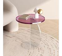 KK-GGL Tavolino rotondo in acrilico, tavolino multifunzionale per divano, tavolino piccolo rotondo moderno, elegante comodino, tavolino decorativo per soggiorno, 45 x 45 x 56 cm, viola