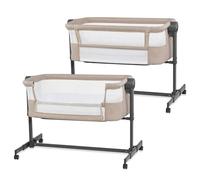 Kinderkraft NESTEE UP2 Culla da affiancare, Lettino Co-Sleeping, 5 livelli di regolazione dell’altezza, 4 ruote per poterlo, Facile da Montare, Accessori materasso, Morbido materiale, Beige