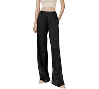 Kkaebi Pantaloni Di Satin Setosi Da Donna - Pantaloni A Gamba Larga Vita Alta Elastica Pantaloni Lunghi Fluidi Pantaloni Da Lounge Con Tasche (S,Nero)