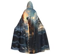 KKAFGBV Mantella unisex con cappuccio stampata con orso polare in inverno, perfetta per Halloween, Natale, carnevale, feste in discoteca e molto altro ancora.