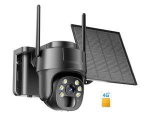 KKB Telecamera 4G LTE da Esterno con SIM Virtuale Integrata, 2K Telecamera Sorveglianza PTZ 360° Senza WiFi e Senza Fili con Pannello Solare, Visione Notturna a Colori, Rilevamento PIR, IP65