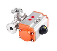 KKCZOFMJ Valvola a Sfera pneumatica Sanitaria in Acciaio Inossidabile 304 da 25 mm, valvola a a 3 Vie con ghiera Tri-Clamp e Cilindro a Doppia Azione(T Type)