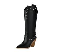 KKdhsfy Stivali da Cowboy Western Neri da Donna, Borchiati, a metà Polpaccio, con Punta Affusolata,Nero,46 EU