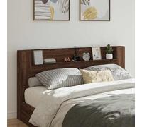 KKHOMEI Testiera Letto 200 cm, Letti con Comodini e Luci, Testiera con Contenitore, Testiera Letto con Libreria, Matrimoniale/Singolo, Rovere Marrone
