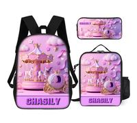 KKIIOEXX Giostra Borsa da scuola personalizzato con borsa pranzo borse matita,zaino scuola personalizzato,regalo per il ritorno a scuola per ragazzi ragazze