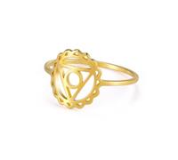 kkjoy Anello 7 Chakra in Acciaio Inossidabile Anello Yoga Energia Guaritrice Spirituale Gioielli da Meditazione per Donna(Chakra della Gola, Oro, Diametro 20 mm)