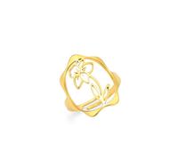 kkjoy Anello con Fiore del Nascita in Acciaio Inossidabile Anello Regolabile con Fiore del Compleanno Gioielli per Donna Uomo(03-Mar-Giunchiglia, Oro)