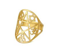 kkjoy Anello Pentagramma in Acciaio Inox Anello con Sei Manifold Sta e Otto Trigrammi e Nodo Celtico e Crocifisso e Simboli OM Yoga Regolabile Aperto Anelli da Dito Regalo di Natale per Donne Uomini
