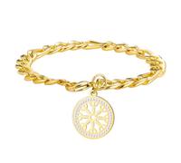 kkjoy Bracciale Vichingo Elmo del Timore in Cristallo Acciaio Inossidabile Pendente Nordico Aegishjalmur Gioielli Celtici Pagani Talismani per Donna Uomo(Oro)