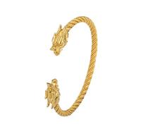 kkjoy Bracciale Vichingo Uomo Acciaio Inox con testa di Drago, Braccialetto del Polsino Regolabile, Portafortuna Regalo Laurea Uomo(Oro)