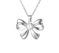 kkjoy Collana con Fiocco di Perle in Acciaio Inox Collana di Ciondolo Farfalla Fiocco Gioielli per le Donne Affascinante Signore