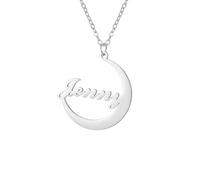 kkjoy Collana Luna con Nome Personalizzato in Acciaio Inox Collana Lettera Personalizzata per le donne Amici Coppia Membri della Famiglia (Argento)