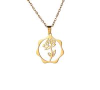 kkjoy Collana Pendente con Fiore del Nascita in Acciaio Inossidabile Gioielli Fiore del Compleanno per Donne Affascinanti(07-Lug-Ninfea-Forma di Cerchio, Oro)