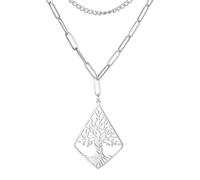 kkjoy Collana Rombica a Strati dell'Albero della Vita in Acciaio Inossidabile Collana con Ciondolo dell'Albero della Vita ispirata alla Natura Gioielli Spirituali per Donne Uomini
