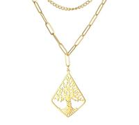 kkjoy Collana Rombica a Strati dell'Albero della Vita in Acciaio Inossidabile Collana con Ciondolo dell'Albero della Vita ispirata alla Natura Gioielli Spirituali per Donne Uomini