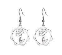 KKJOY Orecchini con Fiori del Compleanno in Acciaio Inossidabile Orecchini a Cerchio con Fiore del Nascita Gioielli per Donne Affascinanti(03-Mar-Giunchiglia-Forma di Cerchio)