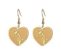 KKJOY Orecchini con Fiori del Compleanno in Acciaio Inossidabile Placcato Oro Orecchini a Cerchio con Fiore del Nascita Gioielli per Donne Affascinanti(03-Mar-Giunchiglia-Forma di Cuore)