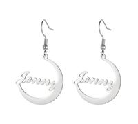 KKJOY Orecchini Luna con Nome Personalizzato in Acciaio Inox Orecchini Lettera Personalizzata per le donne Amici Coppia Membri della Famiglia (Argento)
