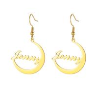 KKJOY Orecchini Luna con Nome Personalizzato in Acciaio Inox Orecchini Lettera Personalizzata per le donne Amici Coppia Membri della Famiglia (Oro)