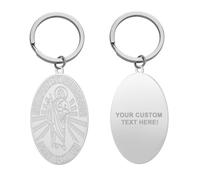 kkjoy Portachiavi Personalizzata di San Giuda Taddeo PREGA PER NOI in Acciaio Inox Ciondolo Medaglia Ovale Religiosa Portachiavi Borsa Accessori Per Uomini Donne (Argento)