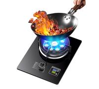 KKJPL Fornello A Gas Portatile, 5,2 KW, 9 cavità, Fuoco Alto, Timer da 99 Minuti, Portapentole in Ghisa in Vetro Temperato, Protezione dalla Fiamma, Previene Le Perdite di Gas(NG)