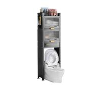 KKJPL Mensola Portaoggetti Sopra Il WC,mensola Portaoggetti For Il Bagno Con Ante,unità Portaoggetti Stabile For Lavatrice, Salvaspazio For Il Bagno Della Lavanderia(Black,179x70x25cm)