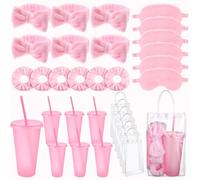 Kklolai 30 pezzi Sleepover Spa Party Forniture per ragazze 6 maschere per occhi in peluche rosa 6 fasce per il trucco 6 elastici da donna carini 6 tazze glitterate riutilizzabili 6 sacchetti cosmetici