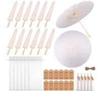 Kklolai 60 cm Ombrellone di Carta da Matrimonio Ombrelli Set Biglietti di Ringraziamento Borsa con Coulisse Bianca Bomboniere Ombrello Cinese Giapponese FAI DA TE Pittura di Carta Oliata Ombrello per