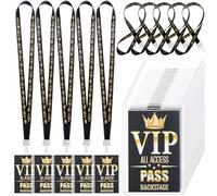 Kklolai Set di 25 cordini per badge VIP con porta carte VIP Pass in plastica nero e oro, cordino per backstage per backstage concerti eventi festa di compleanno organizzatore