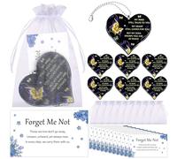 Kklolai Set di 30 bomboniere funebri per gli ospiti con ciondoli a forma di cuore, biglietti di preghiera commemorativi e sacchetti in organza Forget Me Not Forever in My Heart, ciondoli per funerali