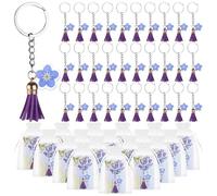 Kklolai Set di 30 bomboniere funebri per ospiti, portachiavi commemorativi, sacchetti in organza con fiore blu, per lutto, perdita di una persona cara, ricordo degli ospiti