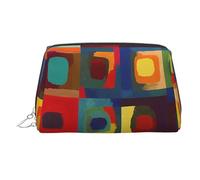 KKLWEGU Arte astratta Piazze Sacchetto di Trucco In Pelle Impermeabile Sacchetto Cosmetico Organizzatore Piccolo Make Up Zipper Pouch Portatile Viaggio Toiletry Bag Per Le Donne Ragazze, Argento