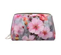 KKLWEGU Bella borsa per il trucco in pelle con fiore rosa organizer borsa cosmetica impermeabile piccola borsa per trucco con cerniera borsa portatile da viaggio per donne ragazze, Oro, Taglia unica
