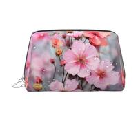 KKLWEGU Bella borsa per il trucco in pelle con fiore rosa organizer borsa cosmetica impermeabile piccola borsa per trucco con cerniera borsa portatile da viaggio per donne ragazze, Argento, Taglia
